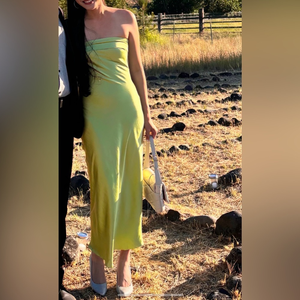 Realtix Satin Maxi Dress - Lime Green XS (TikTok famous!)